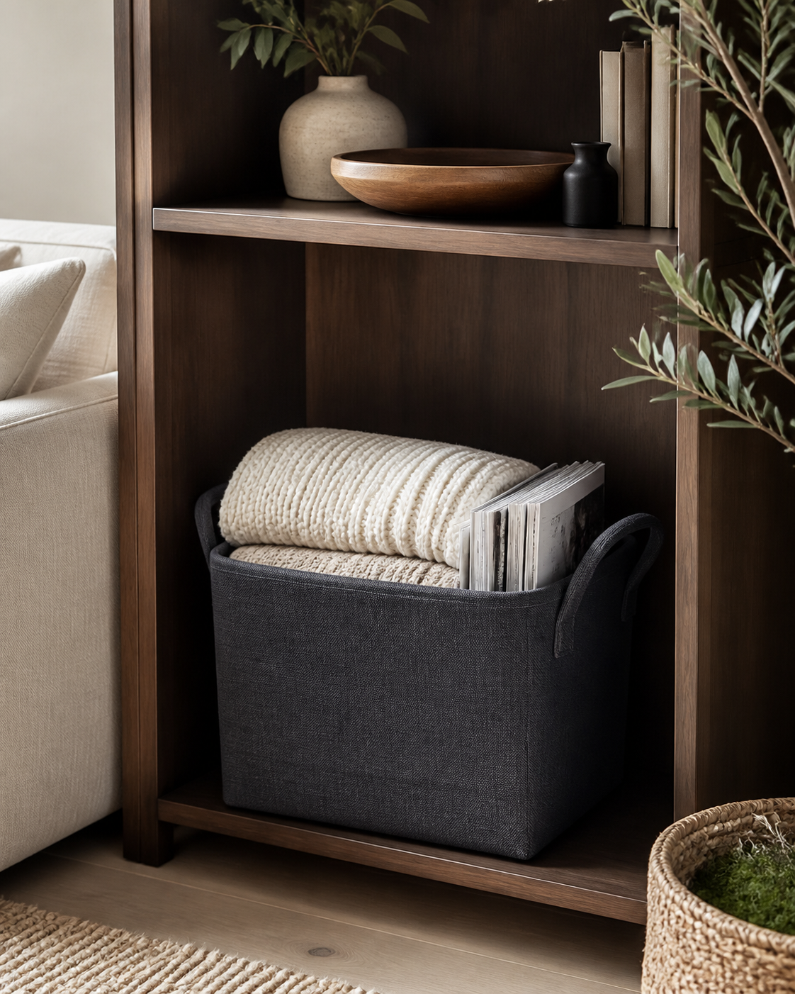 Lunaviero Charcoal Fabric Storage Bin lifestyle image 2