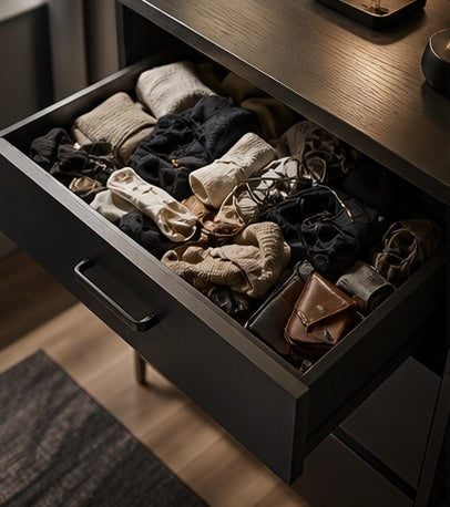 Messy drawer before